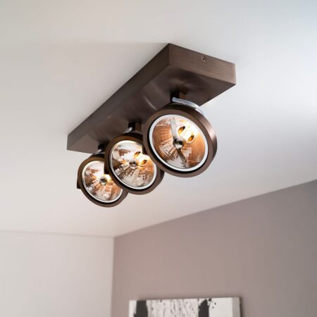Saturno bronzo III by LUSENZ - 3-lichts plafondspot met kantelbare geborstelde bronzen basis en armatuur | LUSENZ