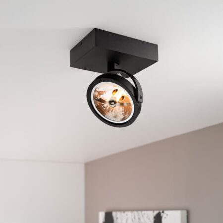 Saturno nero I by LUSENZ - Plafondspot met kantelbare matzwarte basis en armatuur | LUSENZ