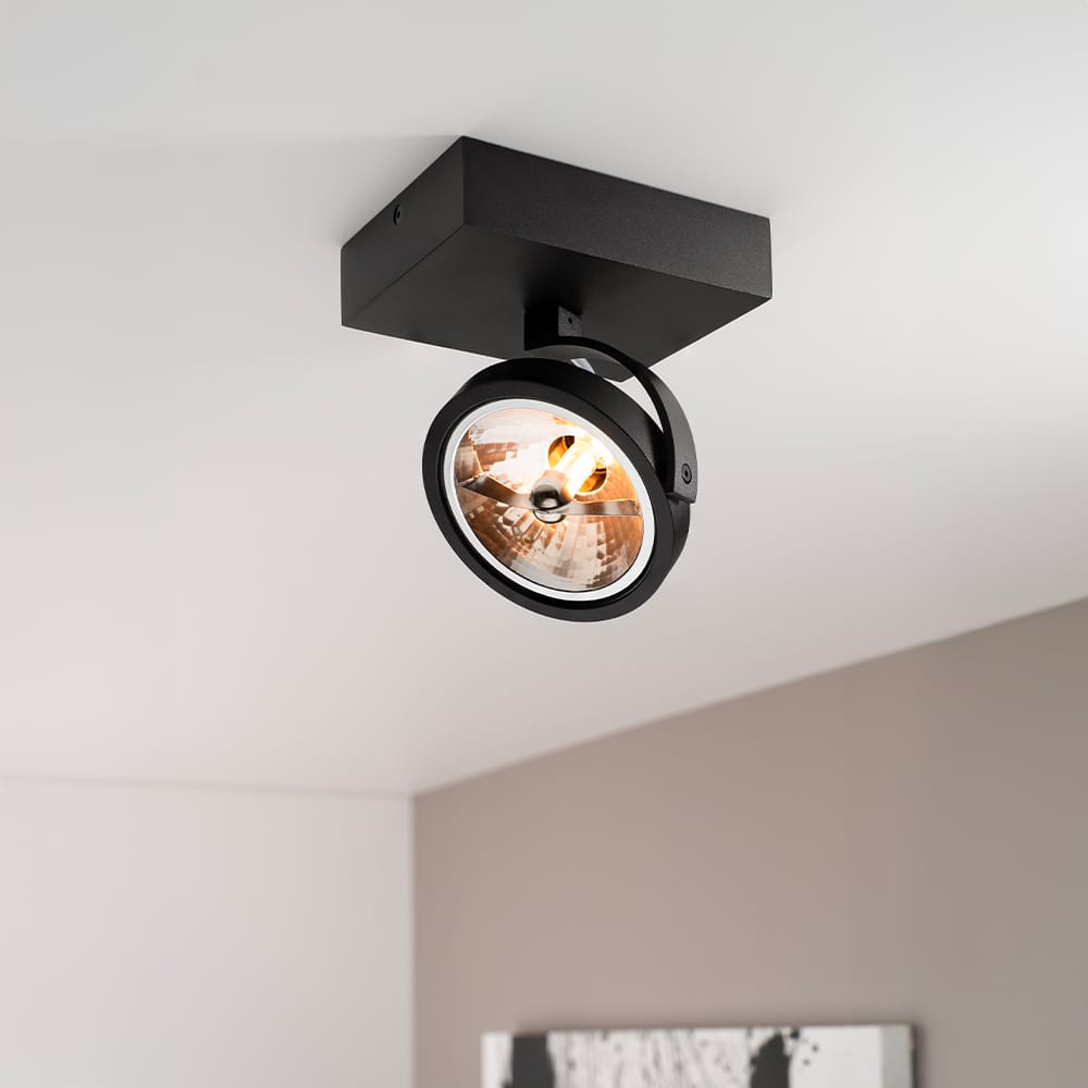 Saturno nero I by LUSENZ - Plafondspot met kantelbare matzwarte basis en armatuur | LUSENZ