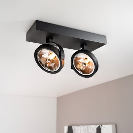 Saturno nero II by LUSENZ - 2-lichts plafondspot met kantelbare matzwarte basis en armatuur | LUSENZ