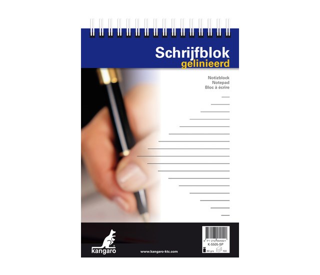 Schrijfblok A5 100vl kopspiraal lijn 5st | Kangaro