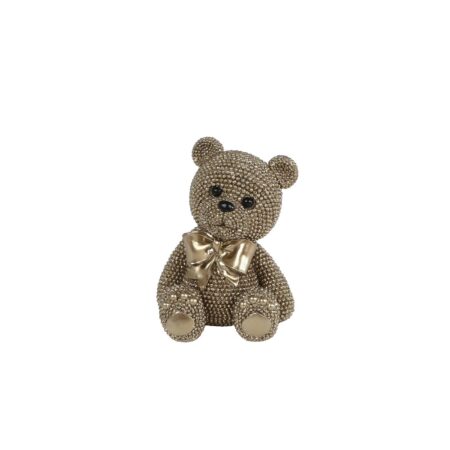Sculptuur Teddybeer goud glitter 13cm | Merkloos