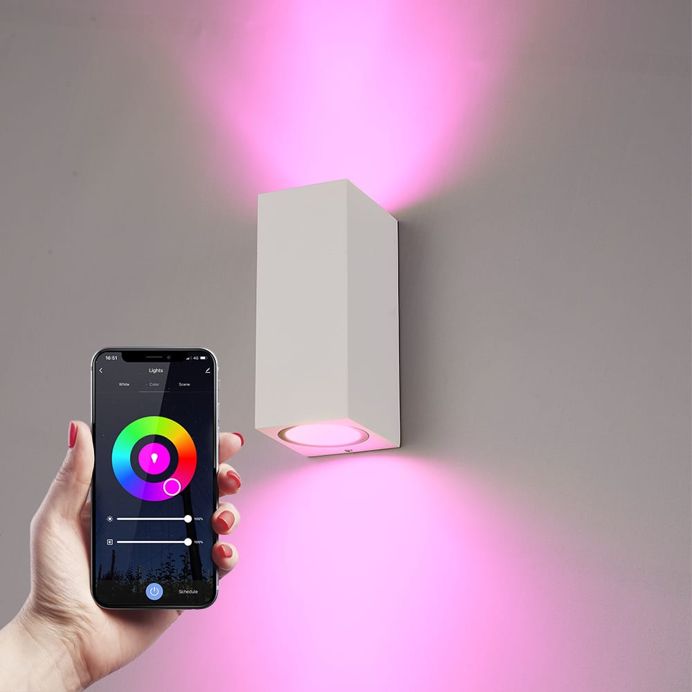 Selma Smart Wandlamp LED - Wifi + Bluetooth - 11 Watt 690 lumen - Dimbaar - RGBWW - IP65 waterdicht - GU10 - Up Down lamp - Wit - Google Home