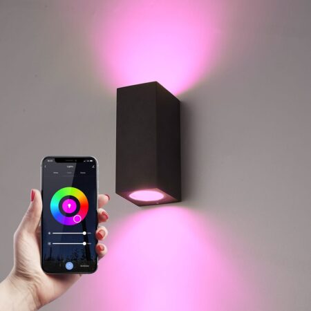 Selma Smart Wandlamp LED - Wifi + Bluetooth - 11 Watt 690 lumen - Dimbaar - RGBWW - IP65 waterdicht - GU10 - Up Down lamp - Zwart - Google Home