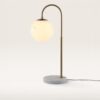 Sereno - Tafellamp Messing - Marmer voet - 30 cm - Modern design - Salon tafellamp - E27 fitting - Albast glas - Met aan/uit schakelaar | LUSENZ