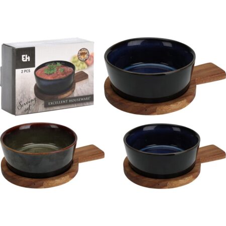 Serveerset 2-delig schaaltje op plankje | Excellent Houseware