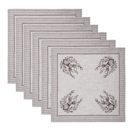 Servetten 6 Katoen Beige Bruin Hert 40cm | Clayre&Eef