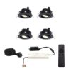 Set met 4 Sienna 12V inbouwspots - 3 Watt 200 lumen - 2700K warm wit - Zwart - IP44 waterdicht - kantelbaar - verandaspots - met afstandsbediening | HOFTRONIC