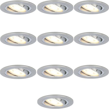 Set van 10 Chandler LED inbouwspots - 5W 400lm - GU10 - 2700K warm wit - Dimbaar - Rond - Kantelbaar - Voor binnen - RVS | HOFTRONIC