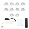 Set van 10 Granada LED Mini Inbouwspots met trafo en muurdimmer - 12 Volt 3 Watt 200 lumen - Dimbaar - Kantelbaar - Plat 35mm - 2700K - IP44 - RVS | HOFTRONIC