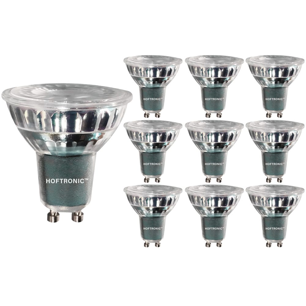 Set van 10 LED GU10 Spots - Dimbaar - 4 Watt 345 lumen - 6000K daglicht wit - Glas - Vervangt 50 Watt - GU10 fitting - LED Reflector - Universele fitting | HOFTRONIC