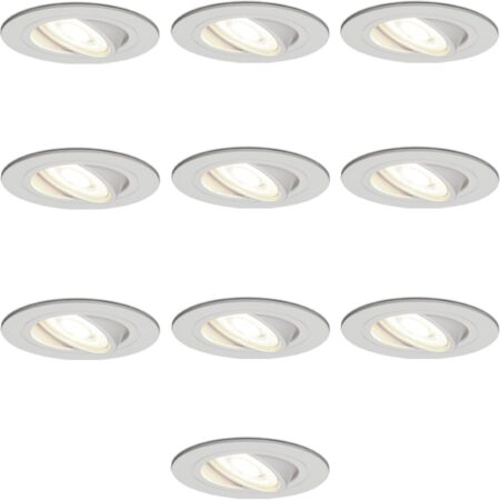Set van 10 Pittsburg LED inbouwspots - 4 Watt 345 lumen - GU10 - 2700K warm wit - Dimbaar - Rond - Kantelbaar - Voor binnen - Wit | HOFTRONIC