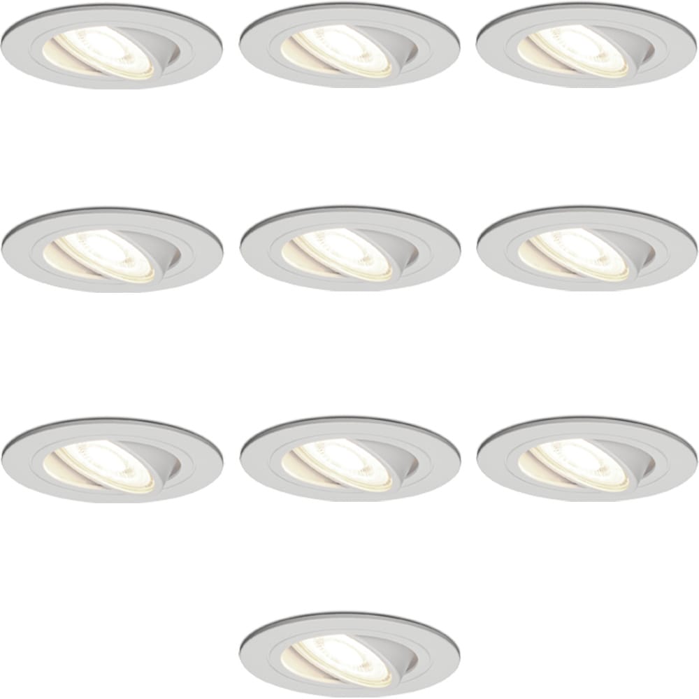 Set van 10 Pittsburg LED inbouwspots - 4 Watt 345 lumen - GU10 - 2700K warm wit - Dimbaar - Rond - Kantelbaar - Voor binnen - Wit | HOFTRONIC