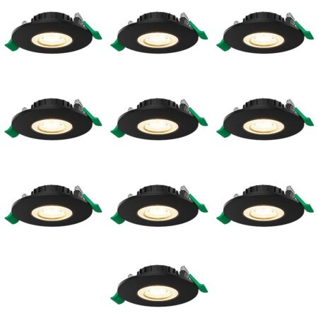 Set van 10 Prado dimbare LED Inbouwspots - 6 watt 570 lumen - CCT instelbare lichtkleur 2700K/4000K/6000K - Lage inbouwdiepte 25 mm - Rond - IP44 voor binnen en buiten - Zwart | HOFTRONIC