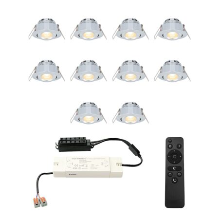 Set van 10 Sienna LED Mini Inbouwspots met trafo - 12 Volt 3 Watt 200 lumen - Dimbaar - Kantelbaar - Plat 30mm - 2700K - IP44 waterdicht - RVS | HOFTRONIC