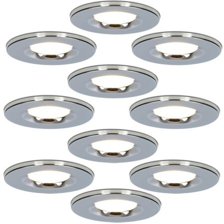 Set van 10 Venezia LED inbouwspots - 6 Watt 650 lumen - 2700K warm wit - Dimbaar - Rond - IP65 waterdicht - Chroom - Voor binnen