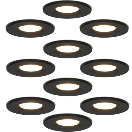 Set van 10 Venezia LED inbouwspots - 6 Watt 650 lumen - 2700K warm wit - Dimbaar - Rond - IP65 waterdicht - Zwart - Voor binnen