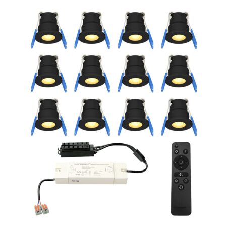 Set van 12 12V 3W - Mini LED Inbouwspot - Zwart - Dimbaar - Verzonken - Verandaverlichting - IP65 voor buiten - 2700K - Warm wit | HOFTRONIC