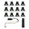 Set van 12 Milano LED Mini Inbouwspots met trafo - 12 Volt 3 Watt 200 lumen - Dimbaar - Plat 34mm - 2700K - IP65 waterdicht - Zwart - Veranda Spotjes - Overkapping Spotjes | HOFTRONIC
