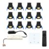 Set van 12 Milano LED Mini Inbouwspots met trafo en muurdimmer - 12 Volt 3 Watt 200 lumen - Dimbaar - Plat 34mm - 2700K - IP65 waterdicht - Zwart | HOFTRONIC