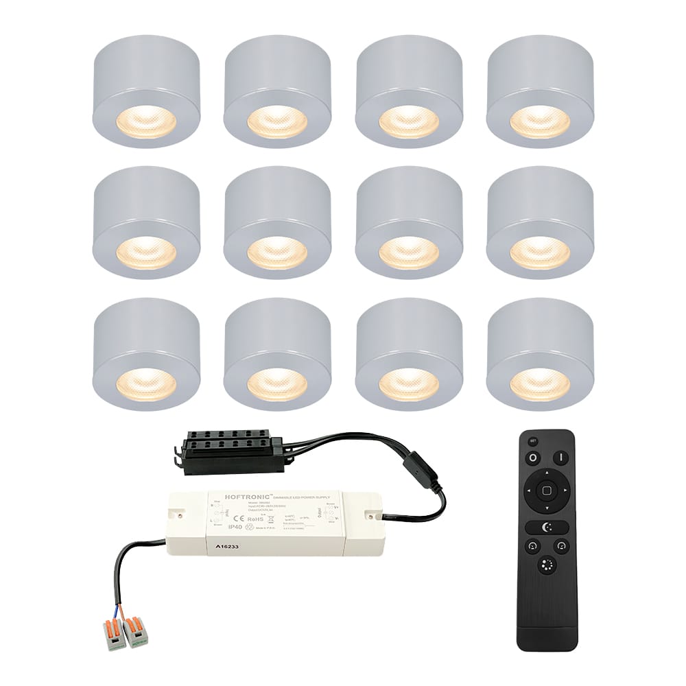 Set van 12 Navarra Mini LED Opbouwspots met Trafo - 12 Volt 3 Watt 200 lumen - Dimbaar - Plat 21