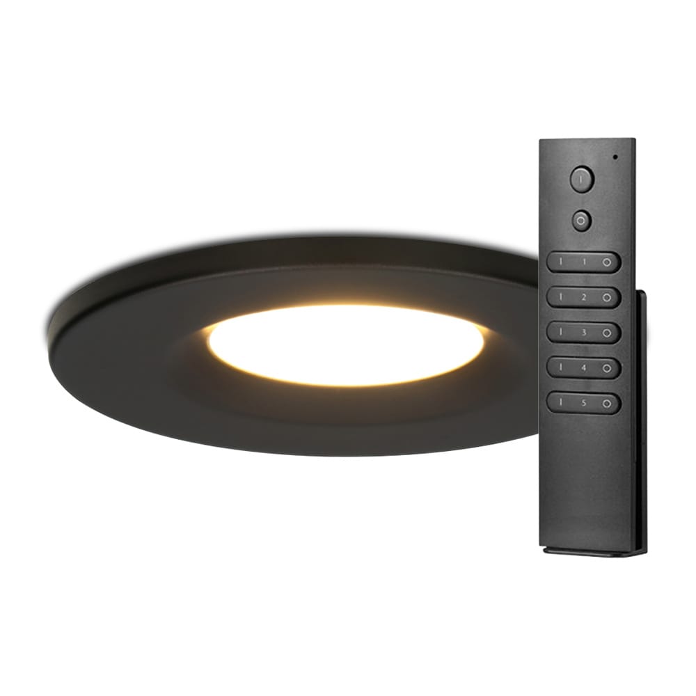 Set van 12 stuks dimbare LED inbouwspots zwart Venezia 6 Watt 2700K IP65 incl. afstandsbediening | HOFTRONIC