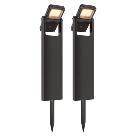Set van 2 Alton Solar padverlichting prikspot - Geschikt voor buiten IP54 - Kantelbaar - 3000K Warm wit licht - 2 lichtstanden - Zwart - Sokkellamp | HOFTRONIC