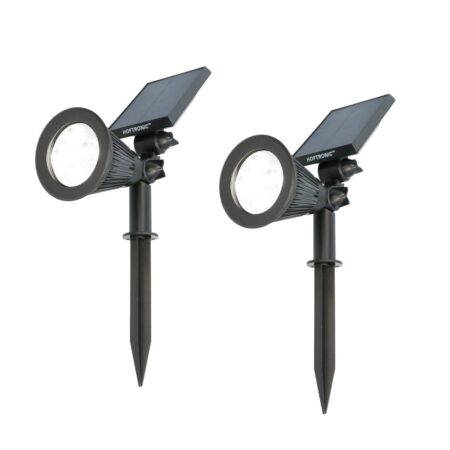 Set van 2 Bend solar prikspots - Incl. Schemerschakelaar - 6000K koud wit - 2 lichtstanden - 200lm - 6-9 uur brandtijd - Kantelbaar en richtbaar - IP65 waterdicht | HOFTRONIC