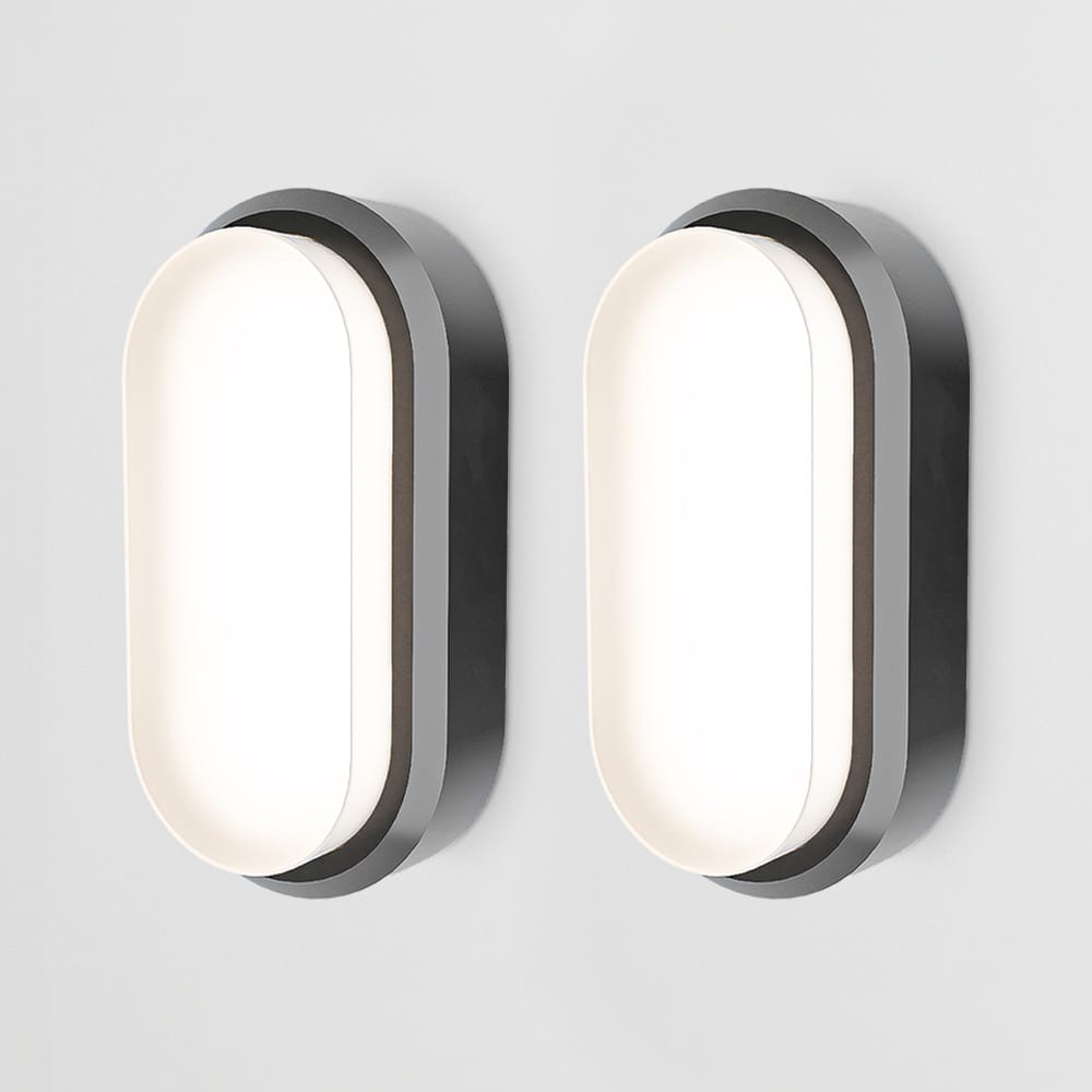 Set van 2 C-Series - LED Plafondlamp zwart ovaal - Wandlamp - Scheepslamp - IP54 - 12W - 1160lm - 4000K neutraal wit - voor binnen en buiten | HOFTRONIC