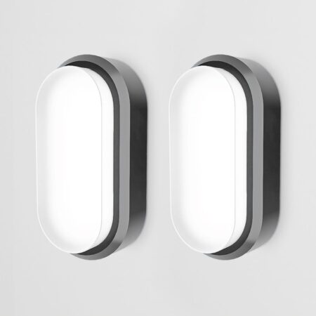 Set van 2 C-Series - LED Plafondlamp zwart ovaal - Wandlamp - Scheepslamp - IP54 - 18 Watt - 1830lm - 6500K Daglicht wit - voor binnen en buiten | HOFTRONIC