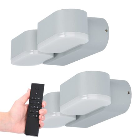 Set van 2 Dayton LED Wandlampen 2-Lichts - 12 Watt 1320 lumen - IP54 Waterdicht - 3000K Warm Wit - Dimbaar via afstandsbediening - Buiten - Grijs | HOFTRONIC
