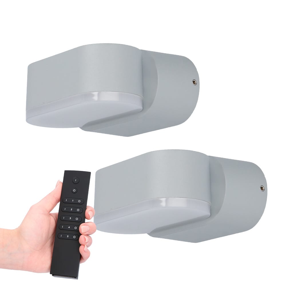 Set van 2 Dayton LED Wandlampen - 6 Watt 660 lumen - IP54 Waterdicht - 3000K Warm Wit - Dimbaar via afstandsbediening - Buiten - Up & Down Light - Grijs | HOFTRONIC