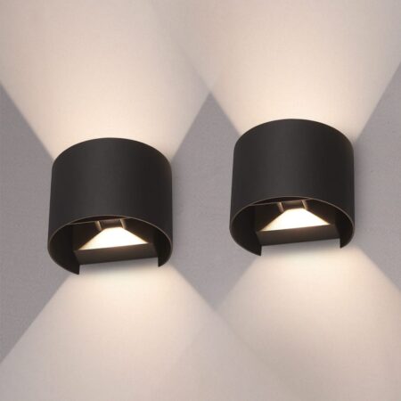 Set van 2 Denver - LED Wandlamp - 6 Watt 660 Lumen - 3000K Warm wit - Dimbaar - IP54 waterdicht - Up & Down - Wandverlichting voor binnen en buiten - Zwart | HOFTRONIC