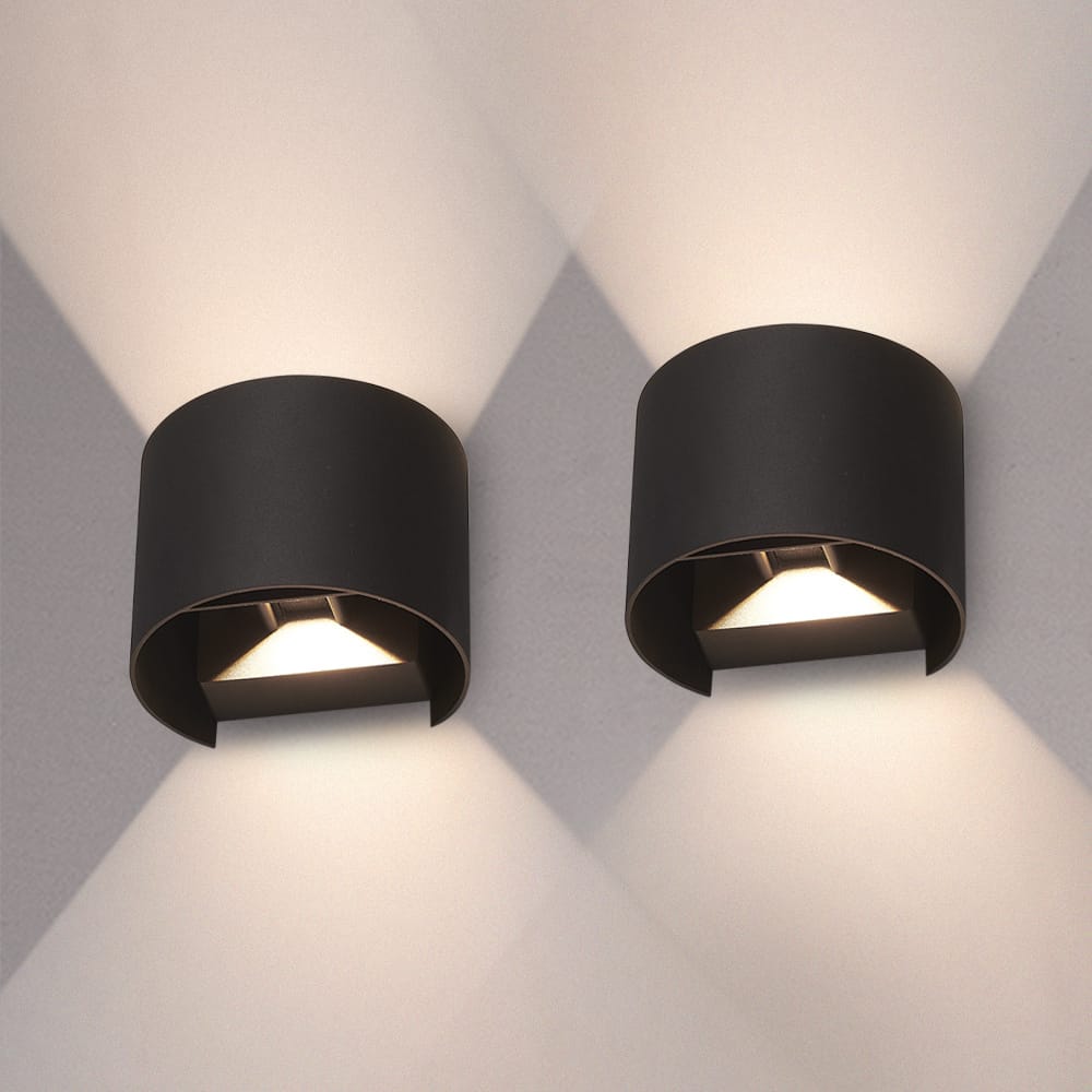 Set van 2 Denver - LED Wandlamp - 6 Watt 660 Lumen - 3000K Warm wit - Dimbaar - IP54 waterdicht - Up & Down - Wandverlichting voor binnen en buiten - Zwart | HOFTRONIC
