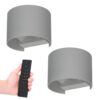 Set van 2 Denver LED Wandlampen - 6 Watt 660 lumen - IP54 Waterdicht - 3000K Warm Wit - Dimbaar via afstandsbediening - Buiten - Grijs - Binnen en buiten | HOFTRONIC