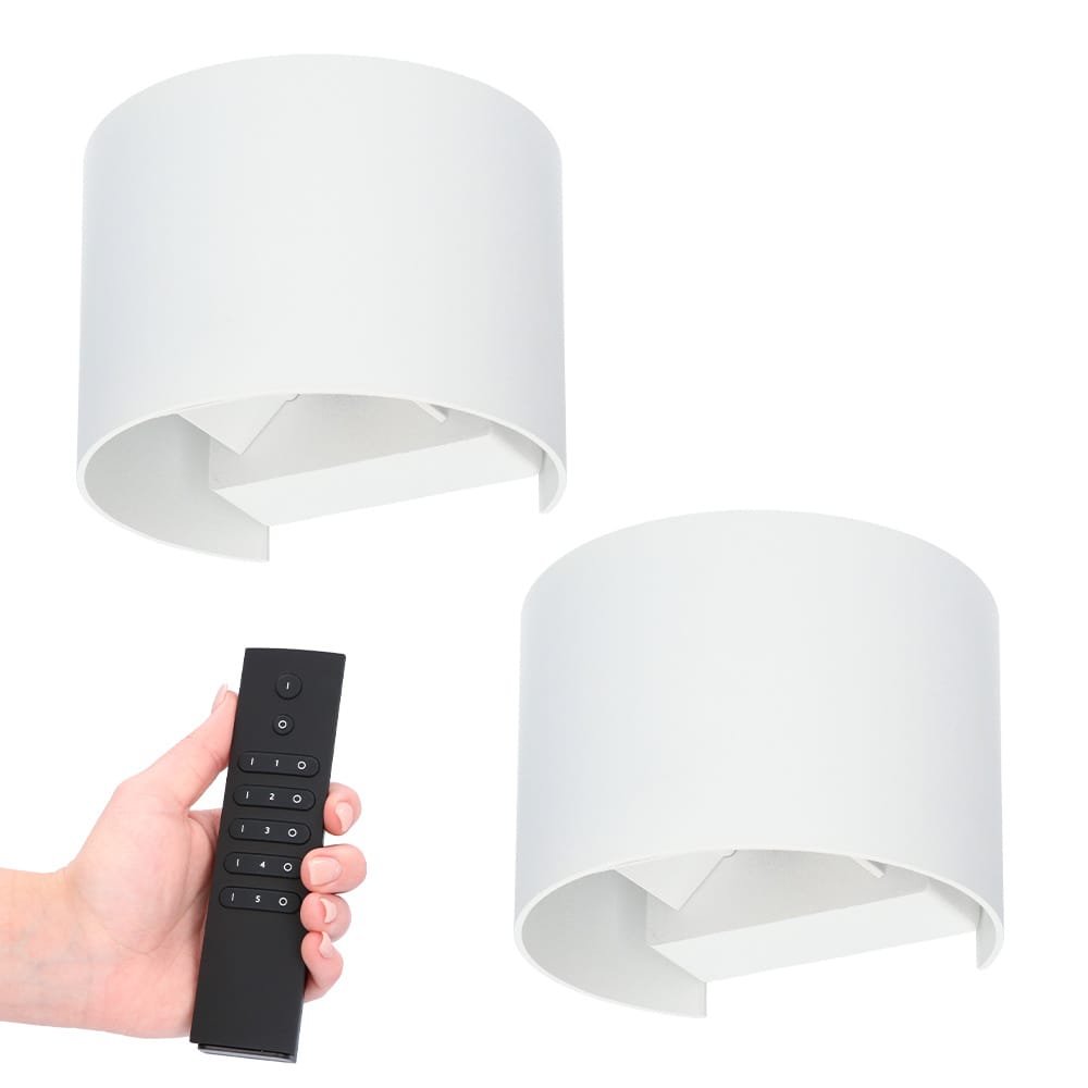Set van 2 Denver LED Wandlampen - 6 Watt 660 lumen - IP54 Waterdicht - 3000K Warm Wit - Dimbaar via afstandsbediening - Buiten - Wit - Binnen en buiten | HOFTRONIC