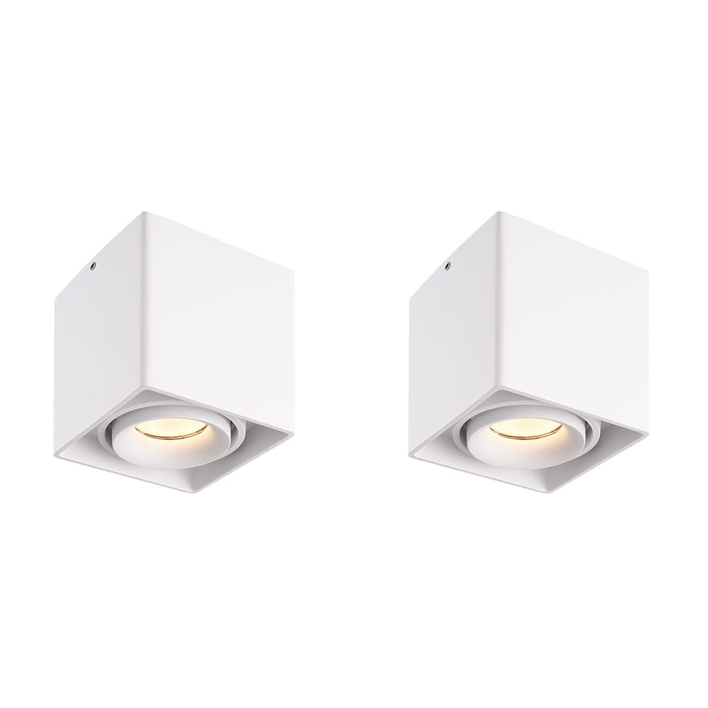 Set van 2 Esto LED vierkante opbouwspots - Dimbaar - Kantelbaar - 4 Watt 345 lumen - 2700K warm wit - GU10 - Plafondspot - Voor binnen - Vervangbare afdekring - Wit | HOFTRONIC