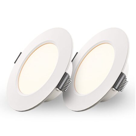 Set van 2 Georgia LED platte Inbouwspots wit - 6 Watt 490lm - Rond - 2700K warm Wit - Ø120 mm - IP20 voor binnen - Inbouwdiepte 25mm | HOFTRONIC