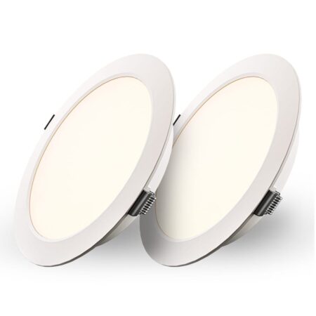 Set van 2 Georgia LED platte Inbouwspots wit - 9W 820lm - Rond - 2700K warm Wit - Ø145 mm - IP20 voor binnen - Inbouwdiepte 25mm | HOFTRONIC