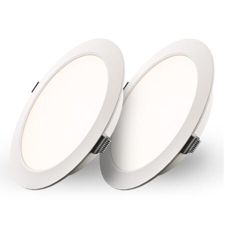 Set van 2 Georgia LED platte Inbouwspots wit - 9W 820lm - Rond - 4000K Neutraal Wit - Ø145 mm - IP20 voor binnen - Inbouwdiepte 25mm | HOFTRONIC