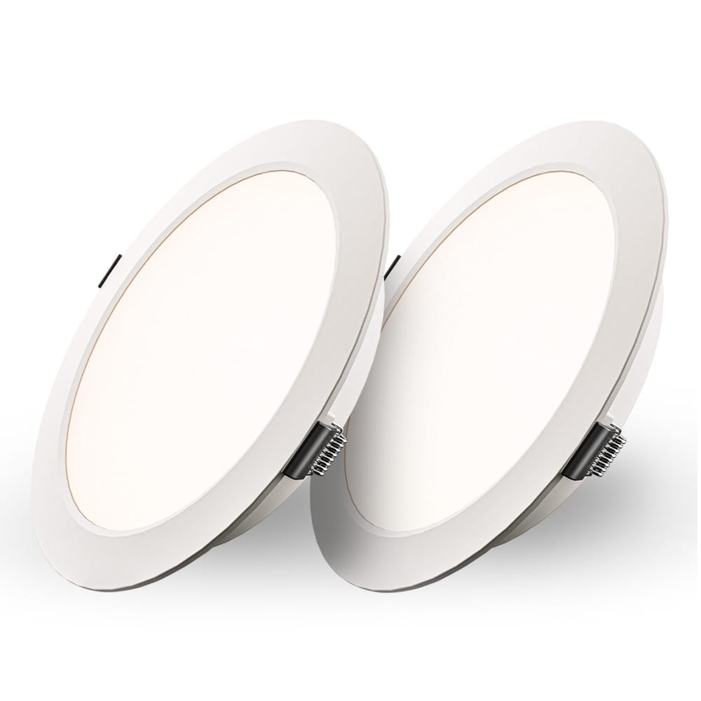 Set van 2 Georgia LED platte Inbouwspots wit - 9W 820lm - Rond - 4000K Neutraal Wit - Ø145 mm - IP20 voor binnen - Inbouwdiepte 25mm | HOFTRONIC