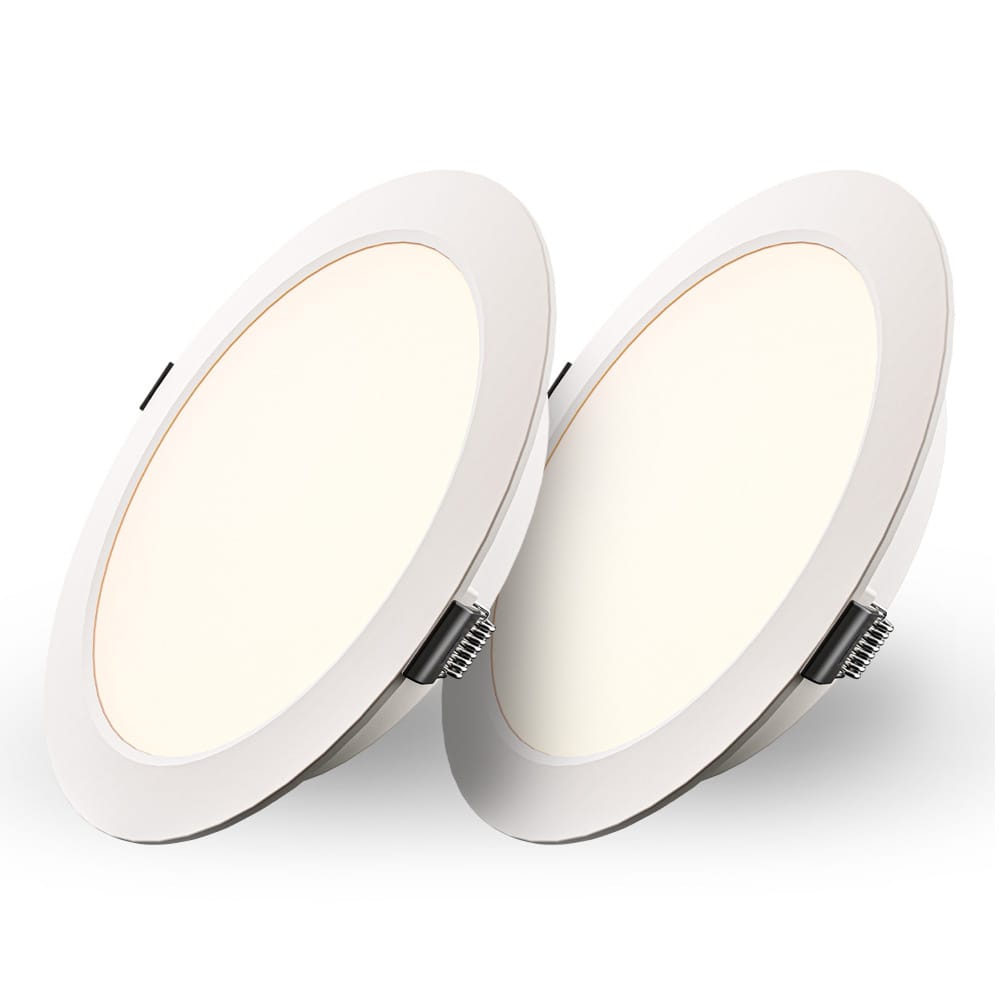 Set van 2 Georgia LED platte Inbouwspots wit - inbouwdiepte 25mm - 12W 1160lm - Rond - 2700K warm Wit - Ø170 mm - IP20 voor binnen | HOFTRONIC