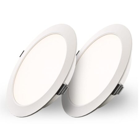 Set van 2 Georgia LED platte Inbouwspots wit - inbouwdiepte 25mm - 18 Watt 1820lm - Rond - 4000K Neutraal Wit - Ø220 mm - IP20 voor binnen | HOFTRONIC