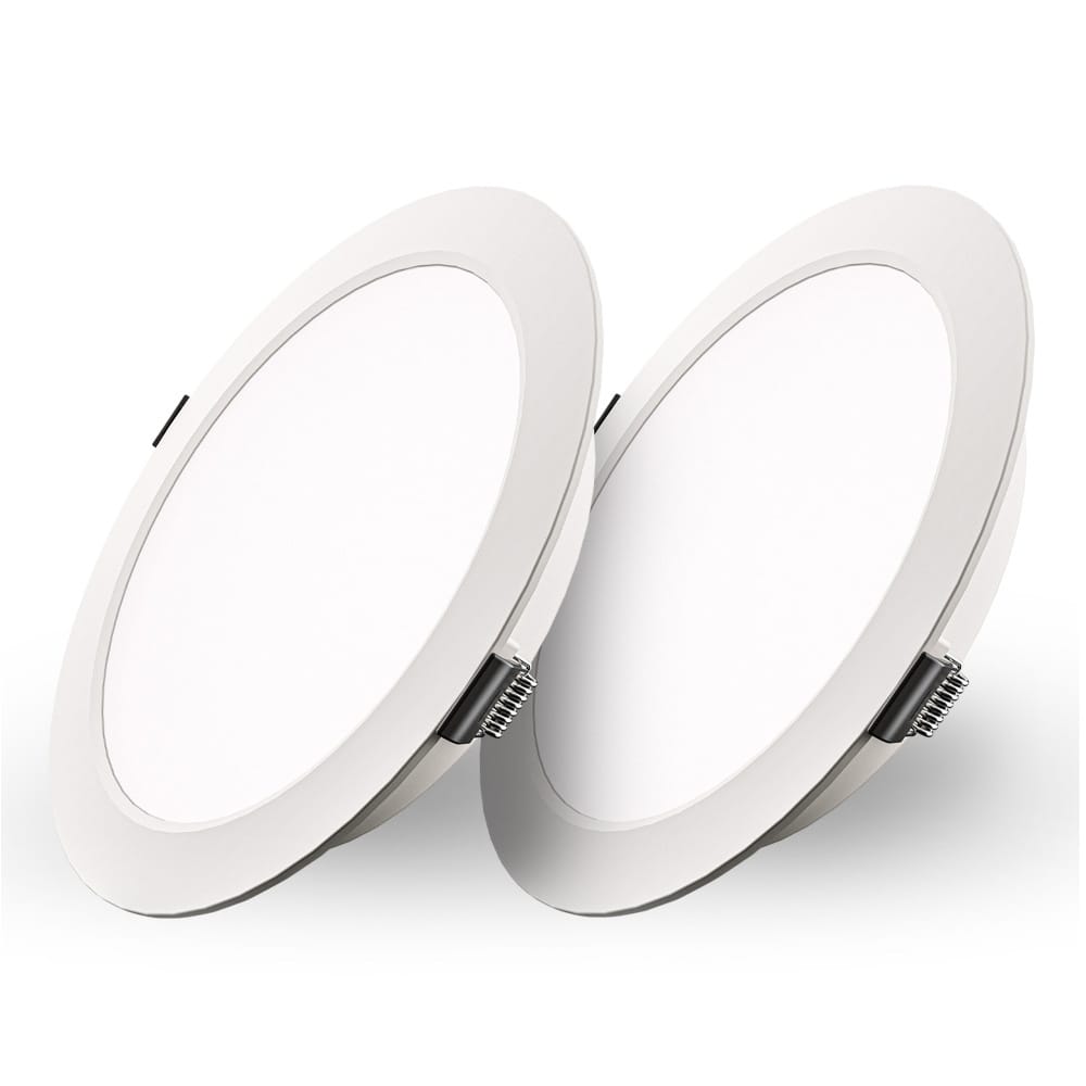 Set van 2 Georgia LED platte Inbouwspots wit - inbouwdiepte 25mm - 18 Watt 1820lm - Rond - 6500K Daglicht Wit - Ø220 mm - IP20 voor binnen | HOFTRONIC