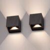 Set van 2 Kansas - LED Wandlamp - 7 Watt 720 Lumen - 3000K Warm wit - Up & Down light - Dimbaar - IP65 waterdicht - Kubus - Wand verlichting voor binnen en buiten - Zwart | HOFTRONIC