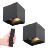 Set van 2 Kansas LED Wandlampen - 7 Watt 560 lumen - 3000K Warm Wit - Dimbaar met afstandsbediening - IP65 Waterdicht - Up&Down Light - Zwart - Binnen en buiten | HOFTRONIC