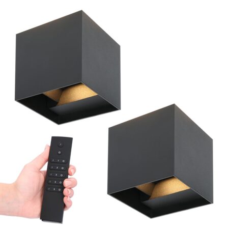 Set van 2 Kansas LED Wandlampen - 7 Watt 560 lumen - 3000K Warm Wit - Dimbaar met afstandsbediening - IP65 Waterdicht - Up&Down Light - Zwart - Binnen en buiten | HOFTRONIC