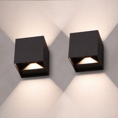 Set van 2 Kansas LED Wandlampen Kubus - 7 Watt 720lm - 3000K Warm Wit - IP65 Waterdicht - Up & Down Light - Modern - Zwart | HOFTRONIC