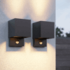 Set van 2 Kansas LED wandlamp PIR Sensor - IP65 - 3000K warm wit - 7 watt - Up & down light - Kubus - Voor buiten en binnen - Zwart | HOFTRONIC