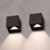 Set van 2 Kansas Solar LED wandlampen XL - Kubus downlight - Incl. Bewegingssensor en schemerschakelaar - 3000K warm wit - IP54 waterdicht - Monocrystal - Zwart | HOFTRONIC